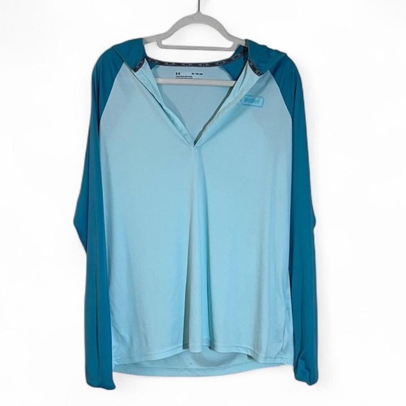 Under Armour XL HeatGear Lightweight Hooded Shirt Blue Long Sleeve - Picture 1 of 7